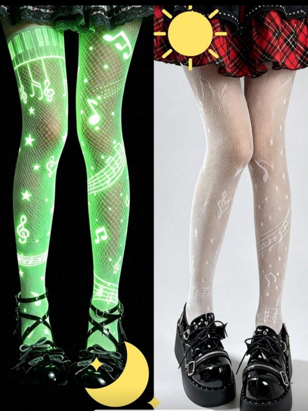 Stylish Musical Note Fishnet Tights - White